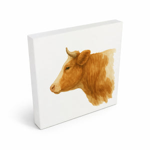 Kuhporträts Kuhkopf Aquarell Holzbild in 10x10 cm zum Stellen oder Aufhängen