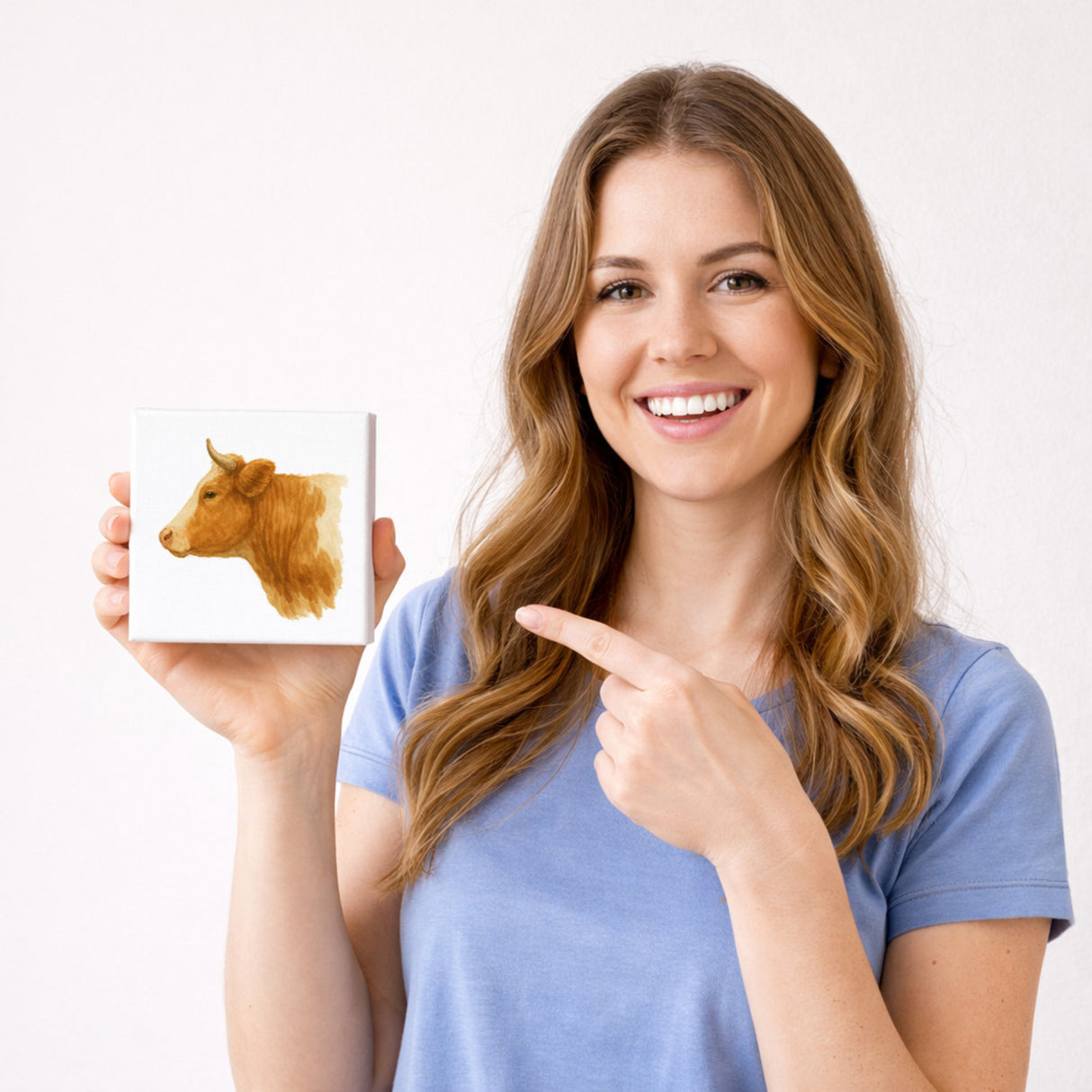 Kuhporträts Kuhkopf Aquarell Holzbild in 10x10 cm zum Stellen oder Aufhängen