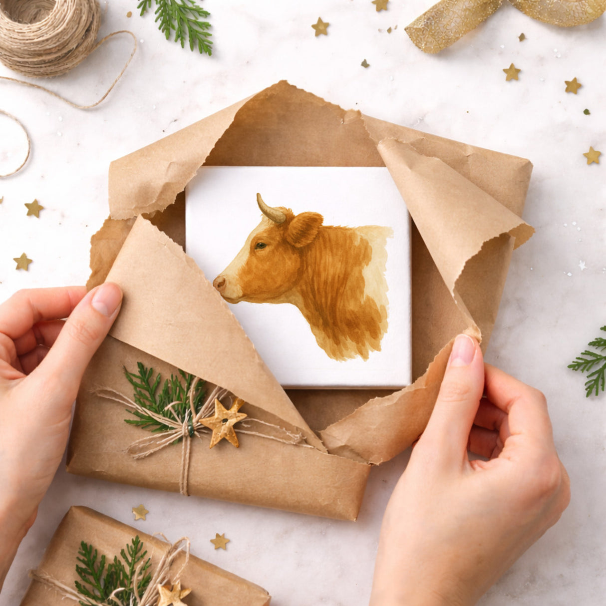 Kuhporträts Kuhkopf Aquarell Holzbild in 10x10 cm zum Stellen oder Aufhängen