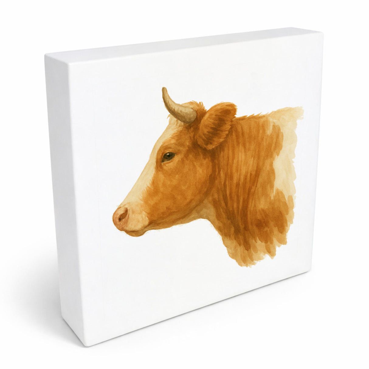 Kuhporträts Kuhkopf Aquarell Holzbild in 10x10 cm zum Stellen oder Aufhängen