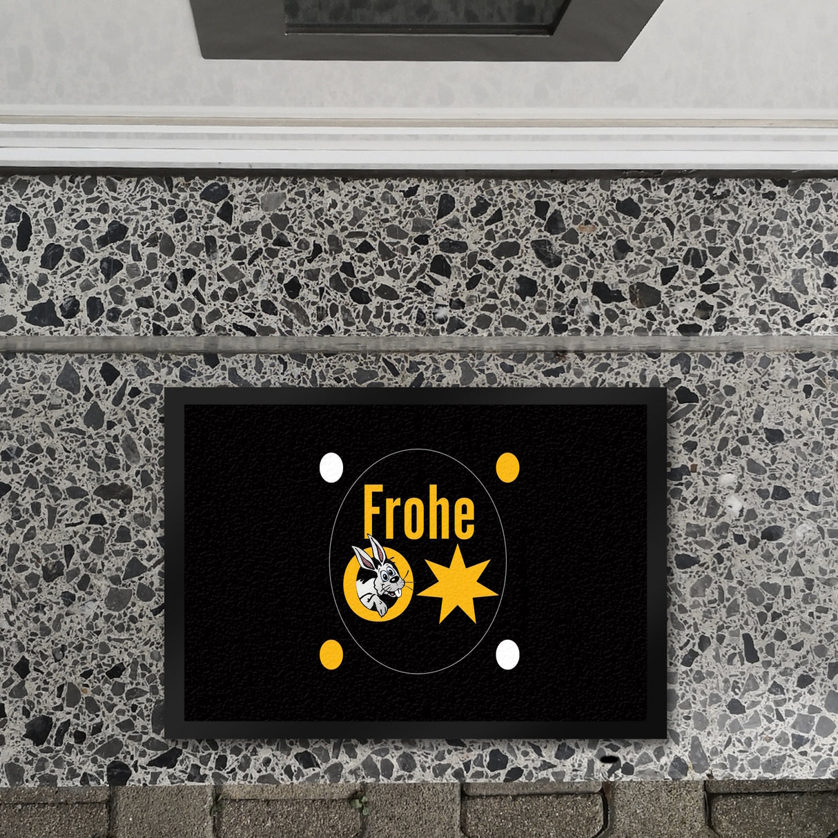 Osterhase Fußmatte in 35x50 cm mit Spruch: Frohe Ostern