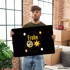 Osterhase Fußmatte in 35x50 cm ohne Rand mit Spruch: Frohe Ostern