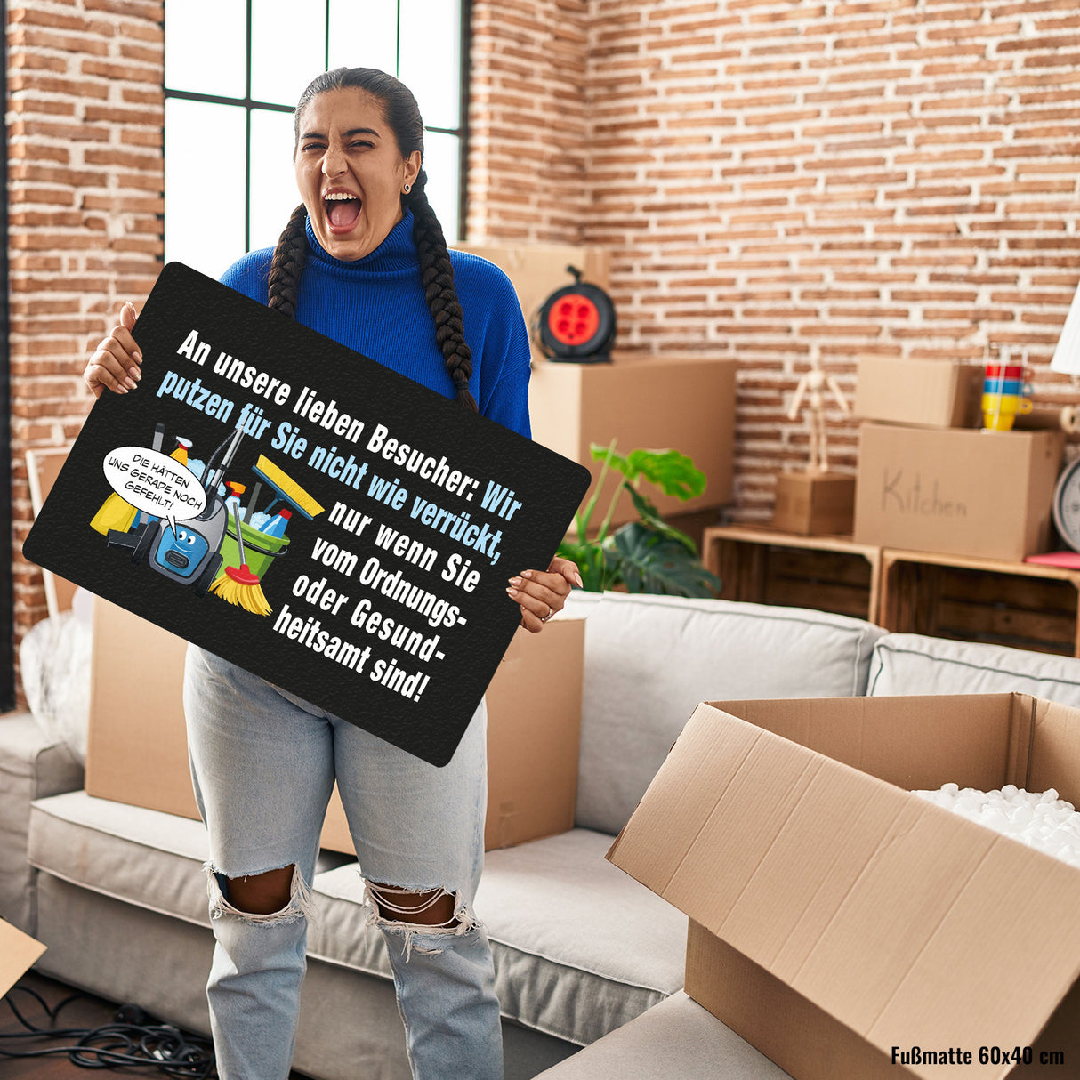 Hausarbeit Fußmatte in 35x50 cm ohne Rand mit Spruch: Sauber, außer bei Amtbesuch!