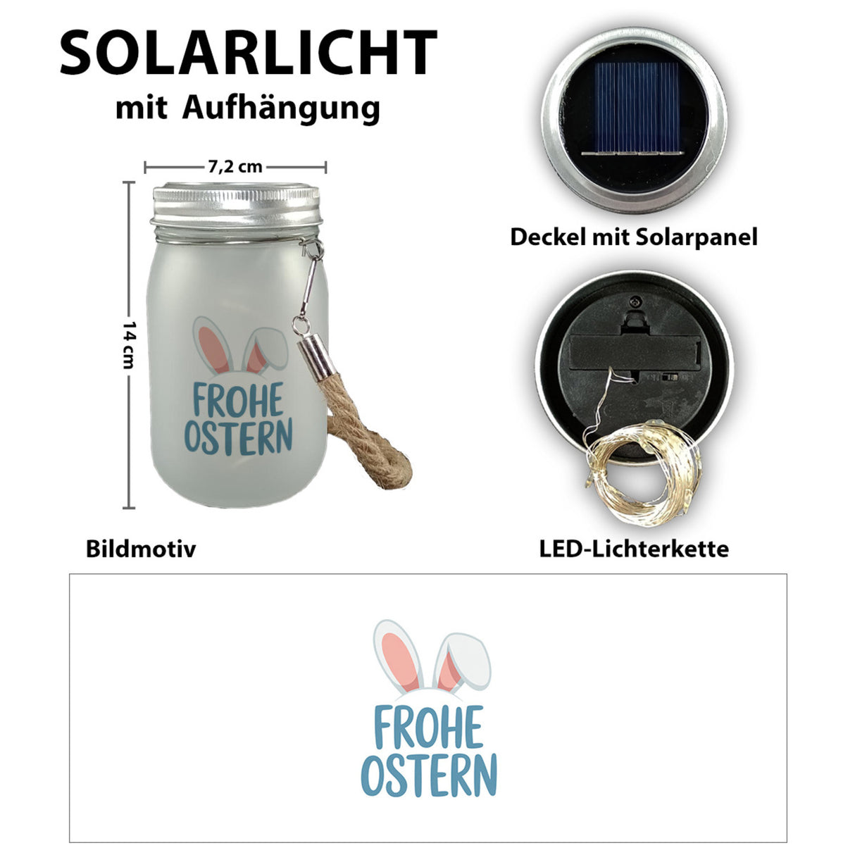 Frohe Ostern Solarlicht mit niedlichen Hasenohren