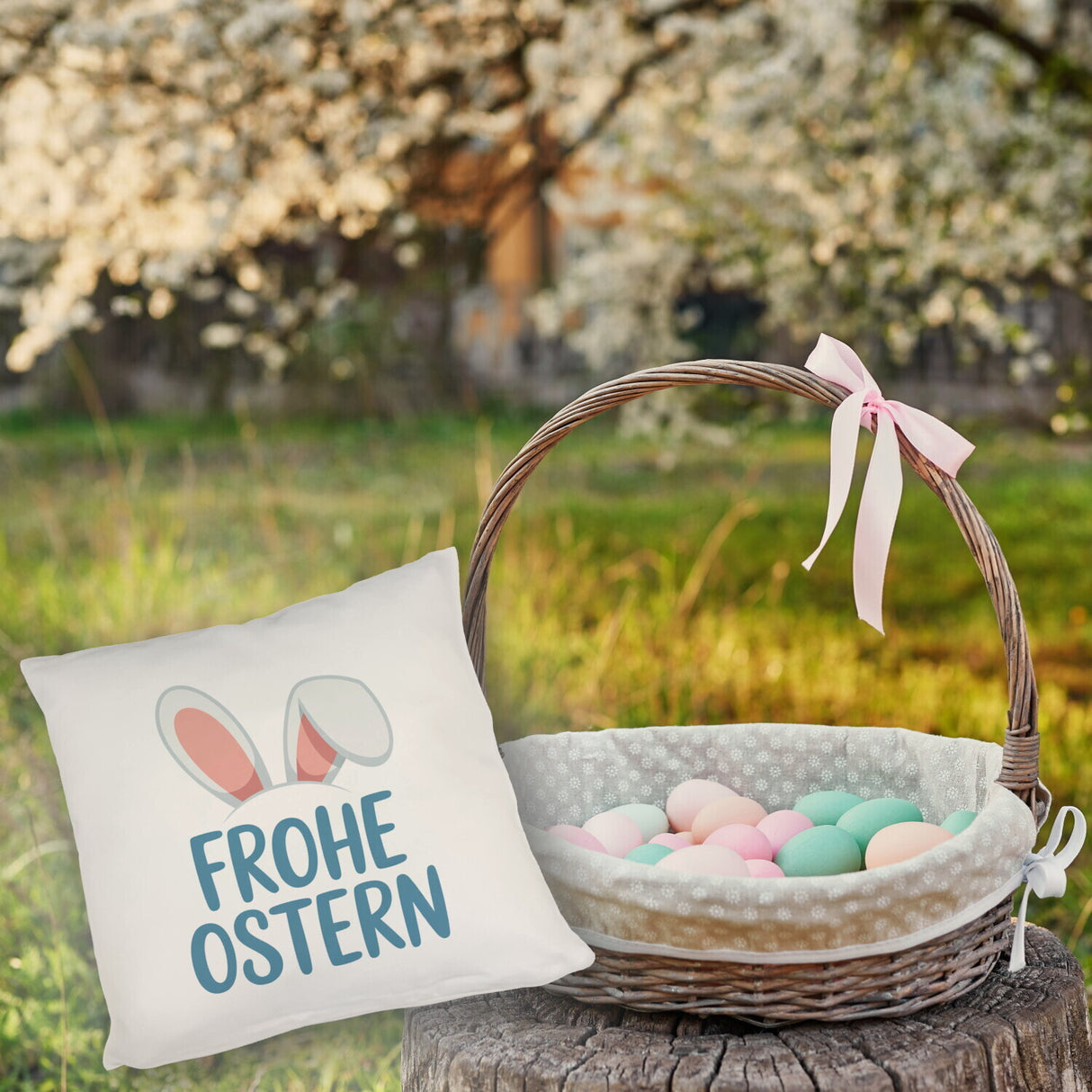 Frohe Ostern Kissen mit niedlichen Hasenohren