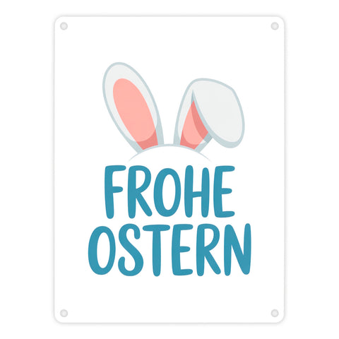 Frohe Ostern Metallschild in 15x20 cm mit niedlichen Hasenohren