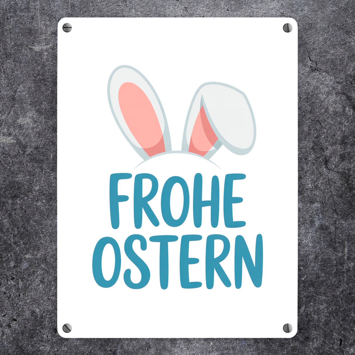 Frohe Ostern Metallschild in 15x20 cm mit niedlichen Hasenohren