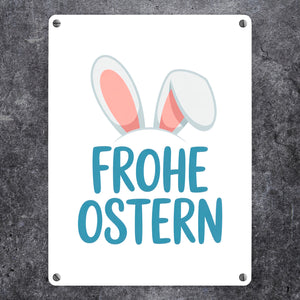 Frohe Ostern Metallschild in 15x20 cm mit niedlichen Hasenohren