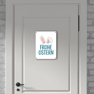 Frohe Ostern Metallschild in 15x20 cm mit niedlichen Hasenohren