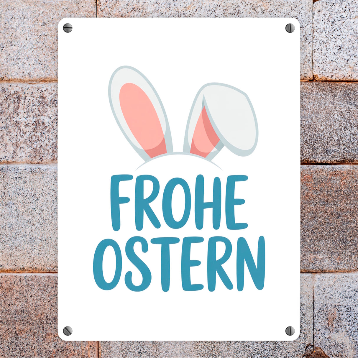Frohe Ostern Metallschild in 15x20 cm mit niedlichen Hasenohren