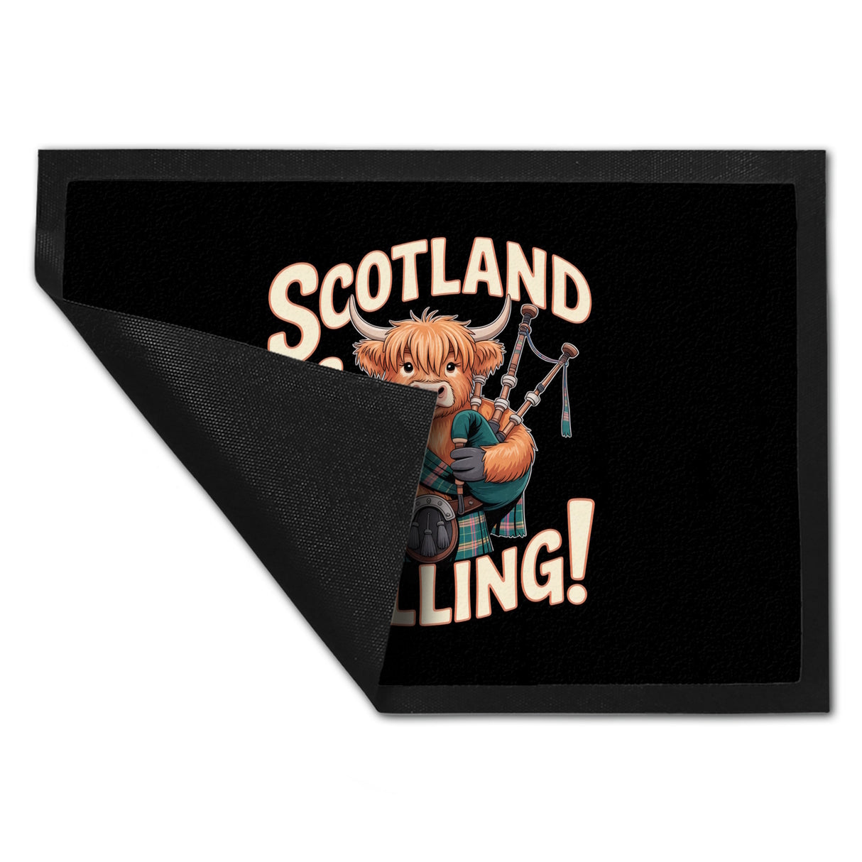 Scotland is calling! Fußmatte in 35x50 cm mit Highland-Kuh-Motiv
