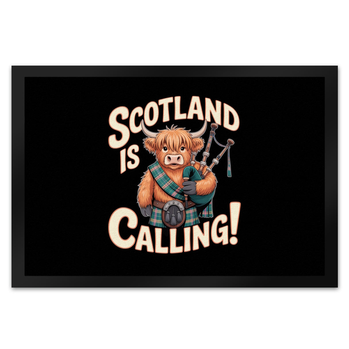 Scotland is calling! Fußmatte in 35x50 cm mit Highland-Kuh-Motiv