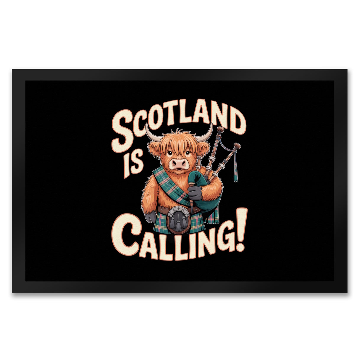 Scotland is calling! Fußmatte in 35x50 cm mit Highland-Kuh-Motiv