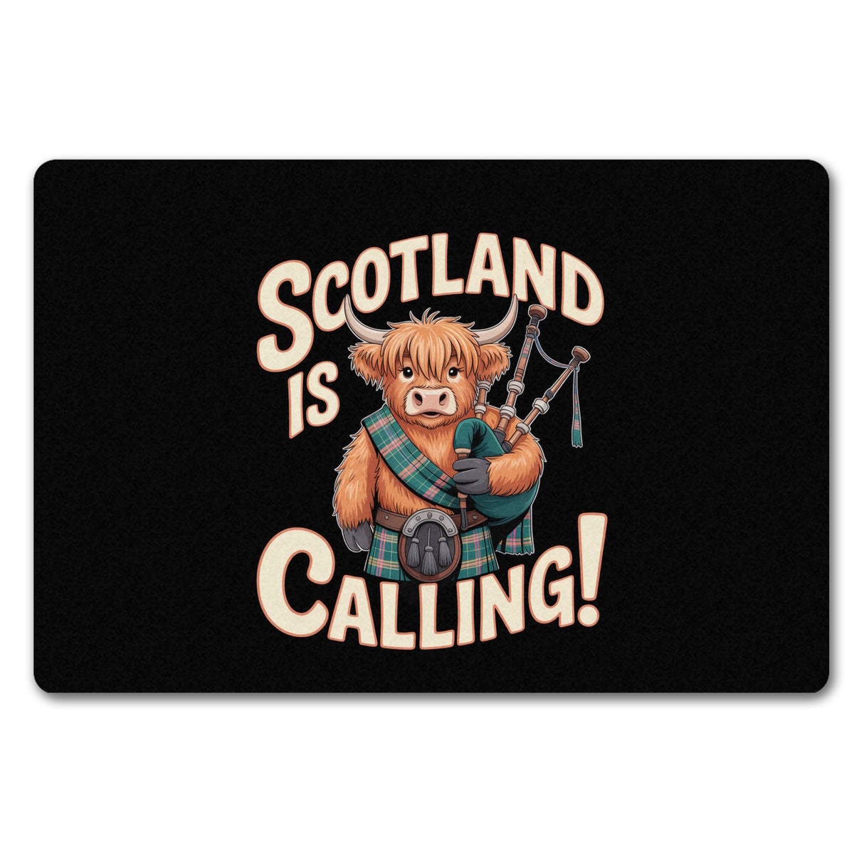 Scotland is calling! Fußmatte in 35x50 cm ohne Rand mit Highland-Kuh-Motiv