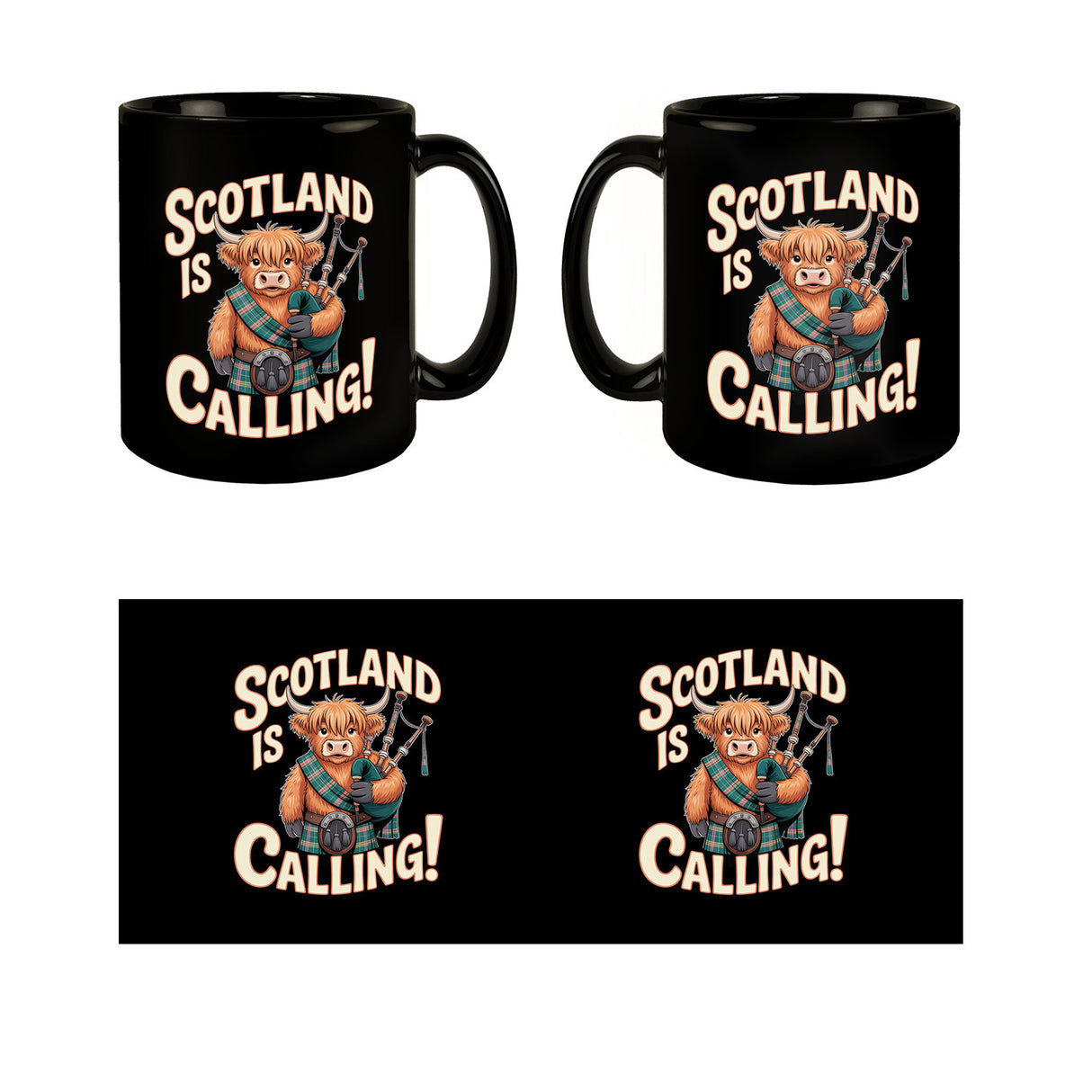 Scotland is calling! Tasse mit Highland-Kuh-Motiv