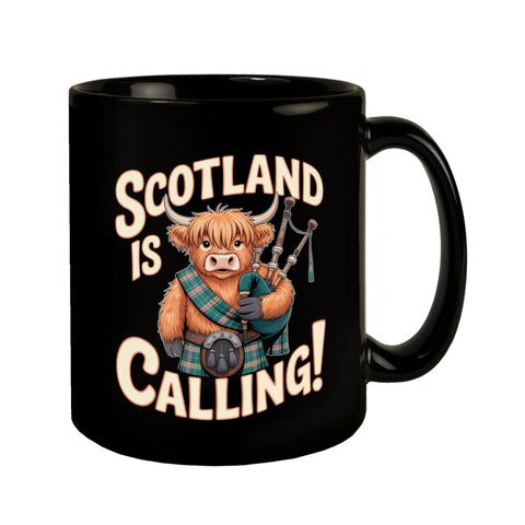 Scotland is calling! Tasse mit Highland-Kuh-Motiv