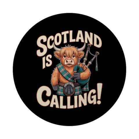 Scotland is calling! Magnet mit Highland-Kuh-Motiv