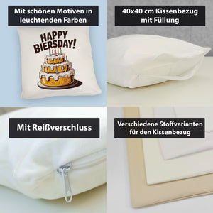 Bierkuchen Happy Biersday Kissen für Biertrinker zum Geburtstag