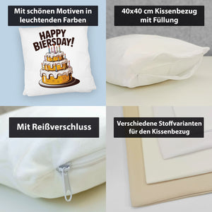 Bierkuchen Happy Biersday Kissen für Biertrinker zum Geburtstag