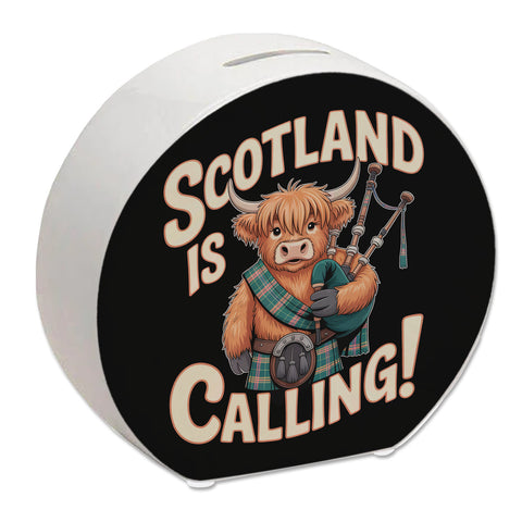 Scotland is calling! Spardose mit Highland-Kuh-Motiv
