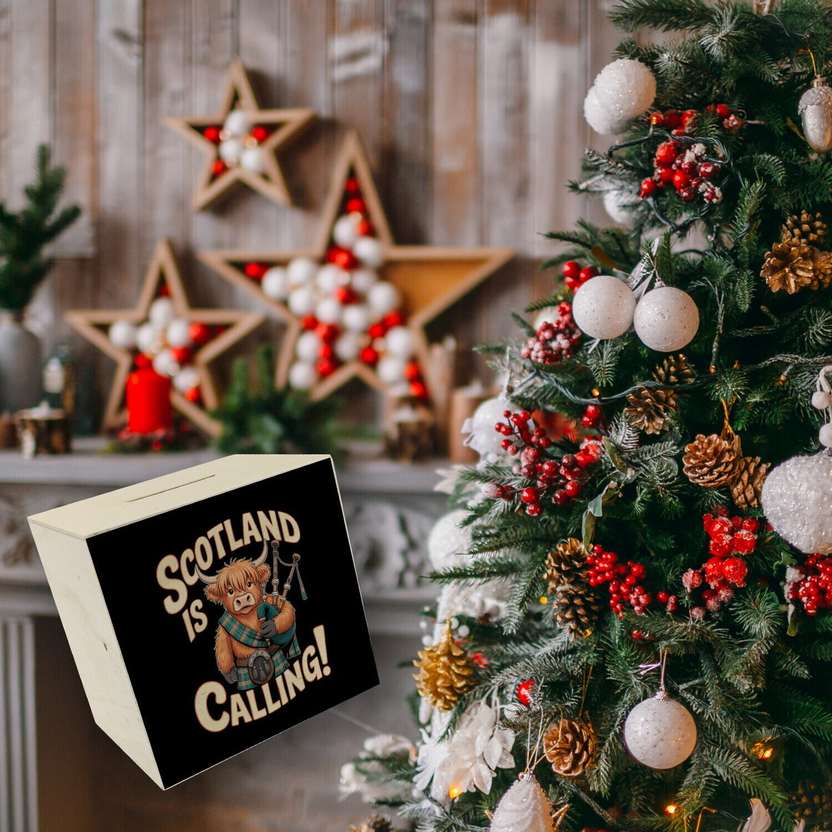 Scotland is calling! Spardose mit Highland-Kuh-Motiv