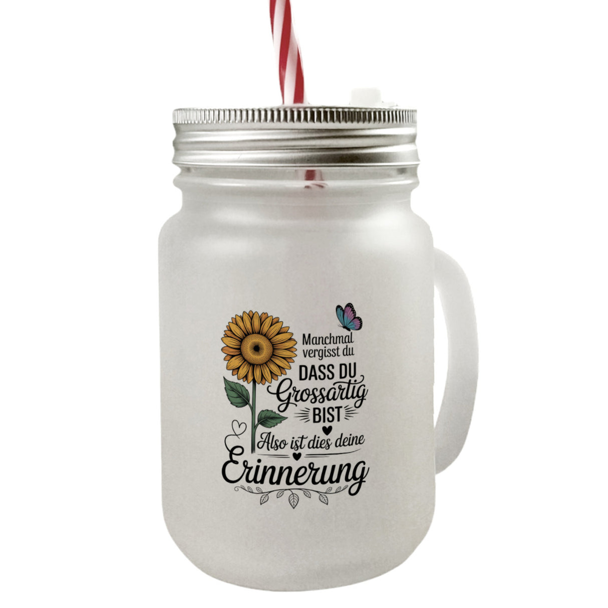 Du bist grossartig Trinkglas mit Bambusdeckel mit Sonnenblume