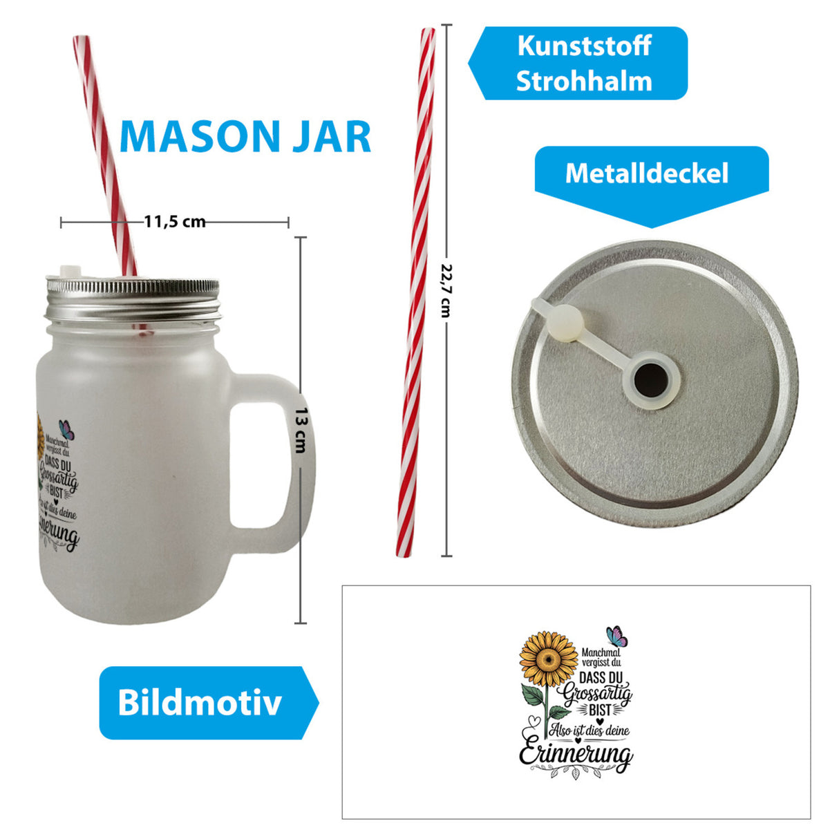 Du bist grossartig Trinkglas mit Bambusdeckel mit Sonnenblume