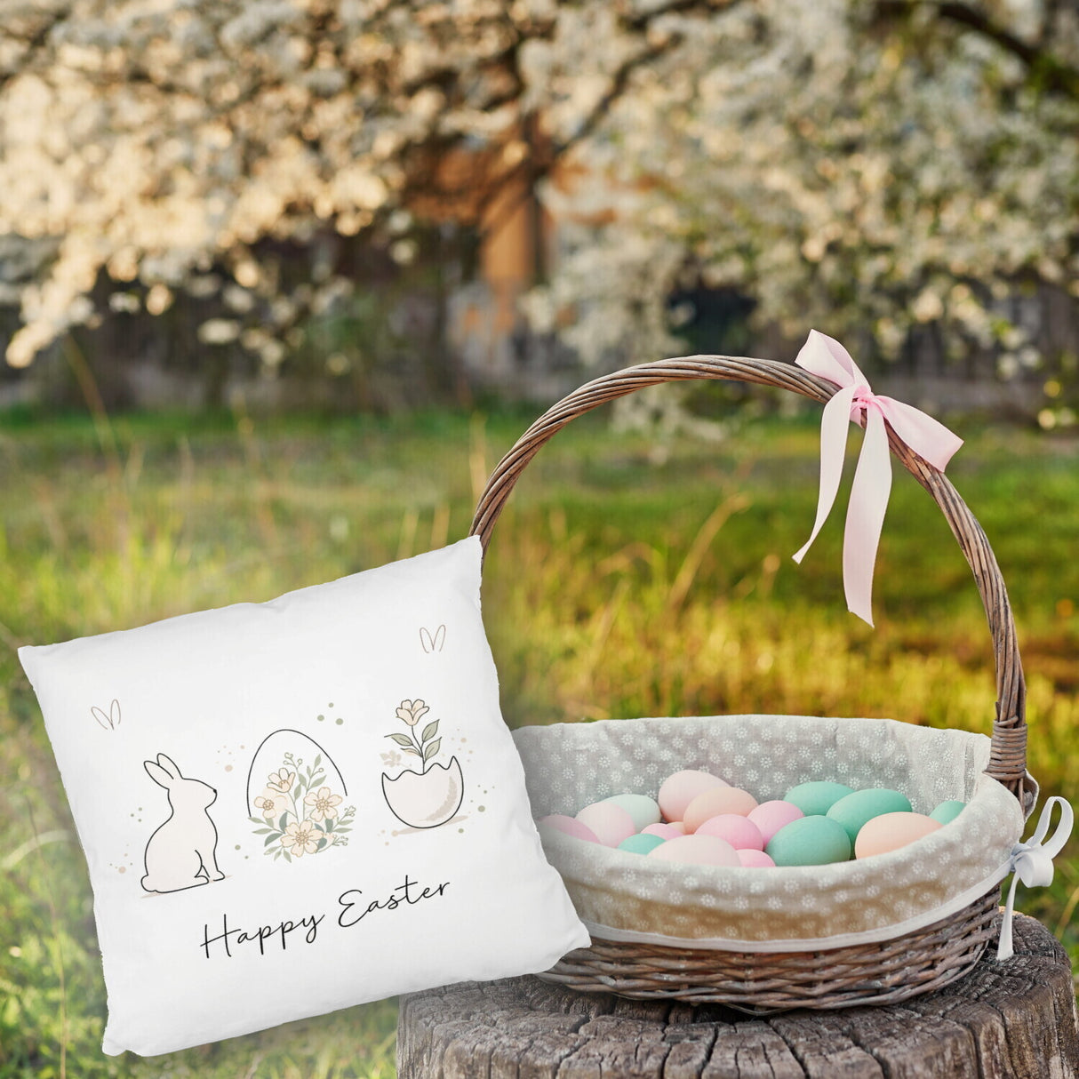 Happy Easter Kissen mit Hase Ei Design