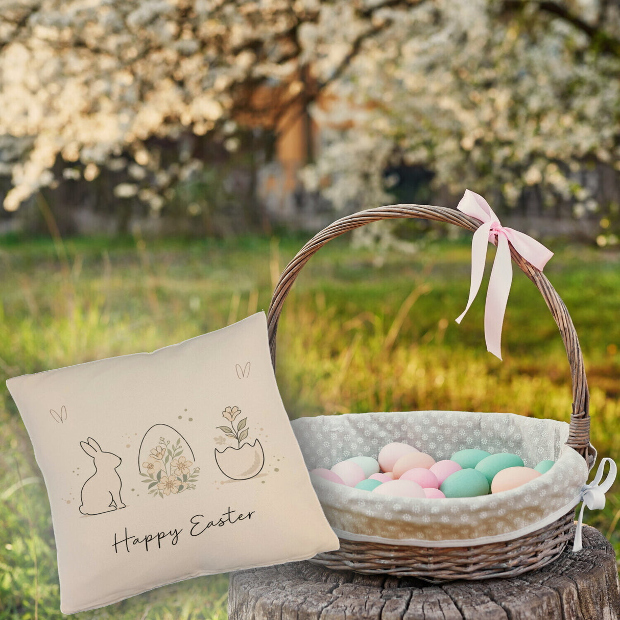Happy Easter Kissen mit Hase Ei Design