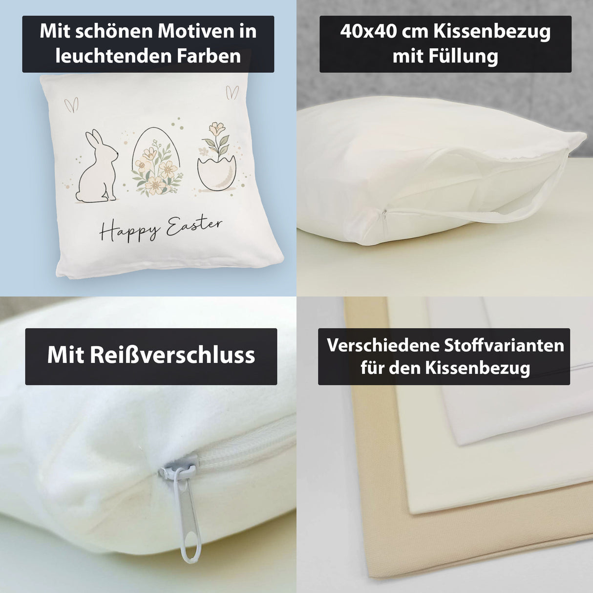 Happy Easter Kissen mit Hase Ei Design