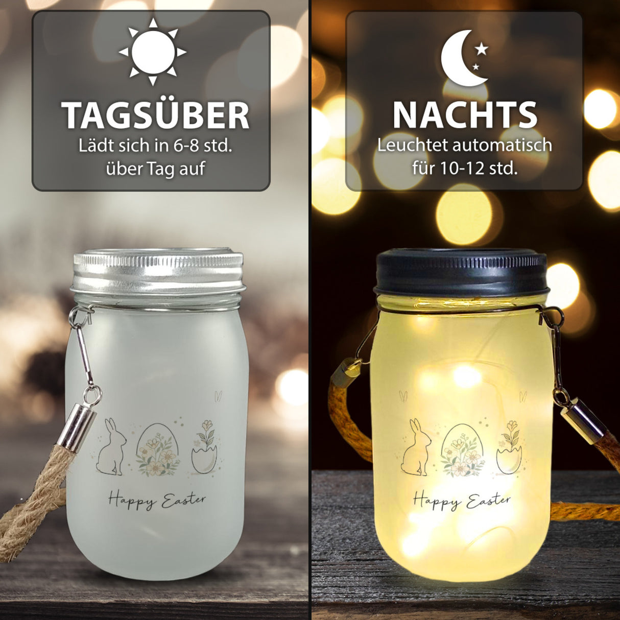 Happy Easter Solarlicht mit Hase Ei Design