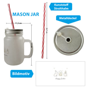 Happy Easter Trinkglas mit Bambusdeckel mit Hase Ei Design