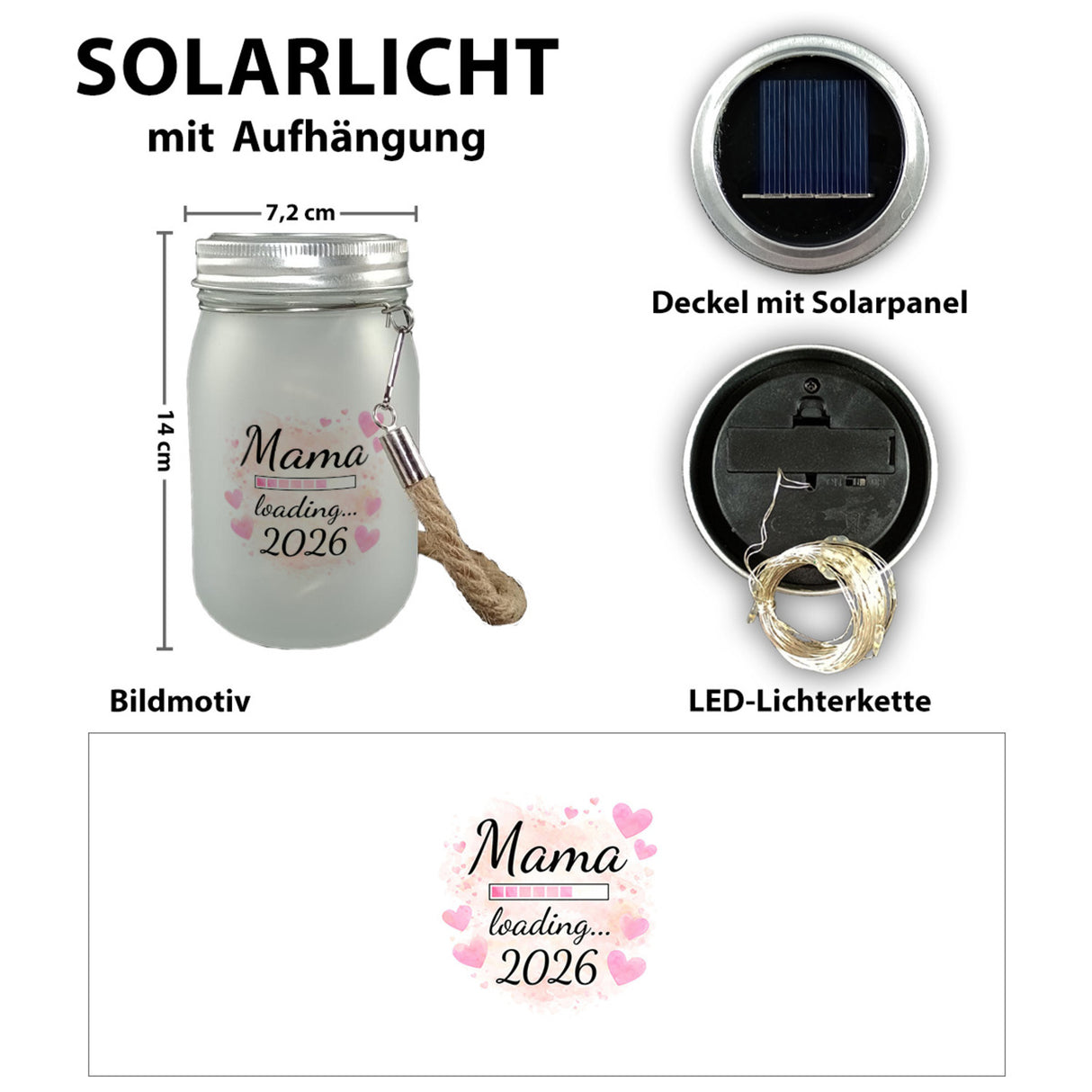 Rosa Herzen Mama Solarlicht - Mama loading... 2026