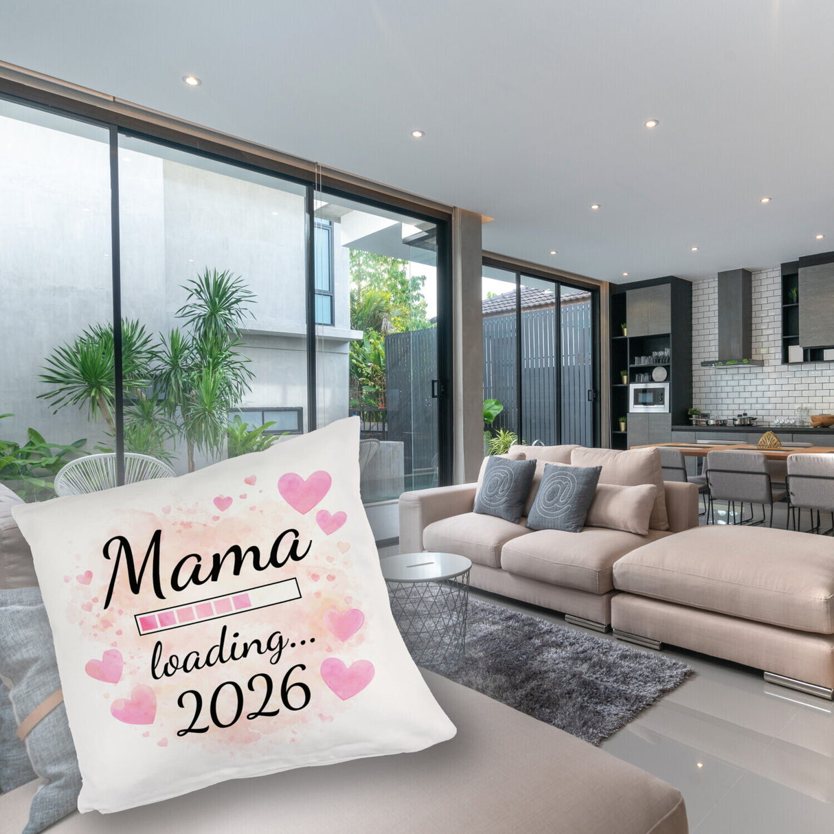 Rosa Herzen Mama Kissen - Mama loading... 2026