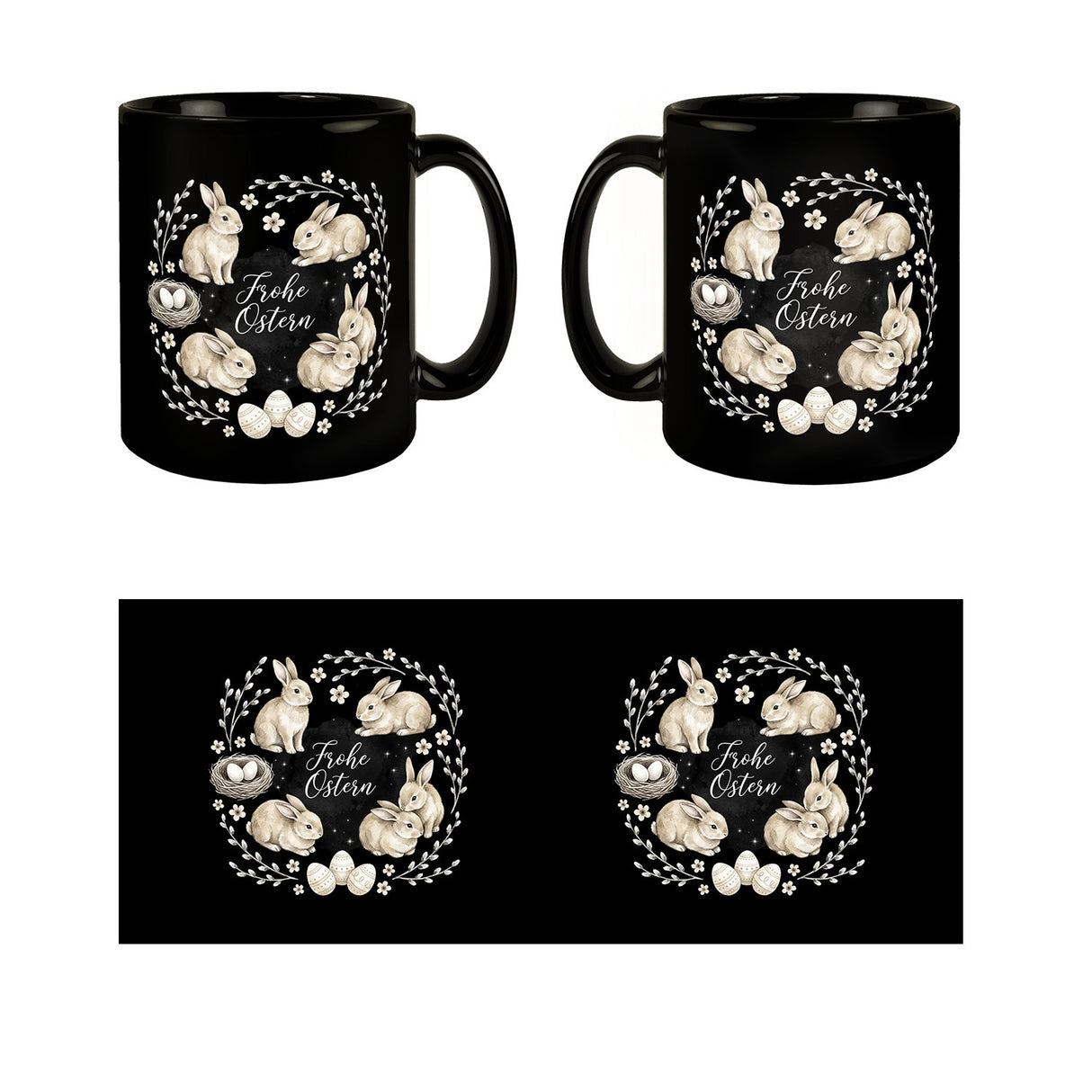 Frohe Ostern Kaffeebecher Haselnussfarbene Kaninchen mit Nest