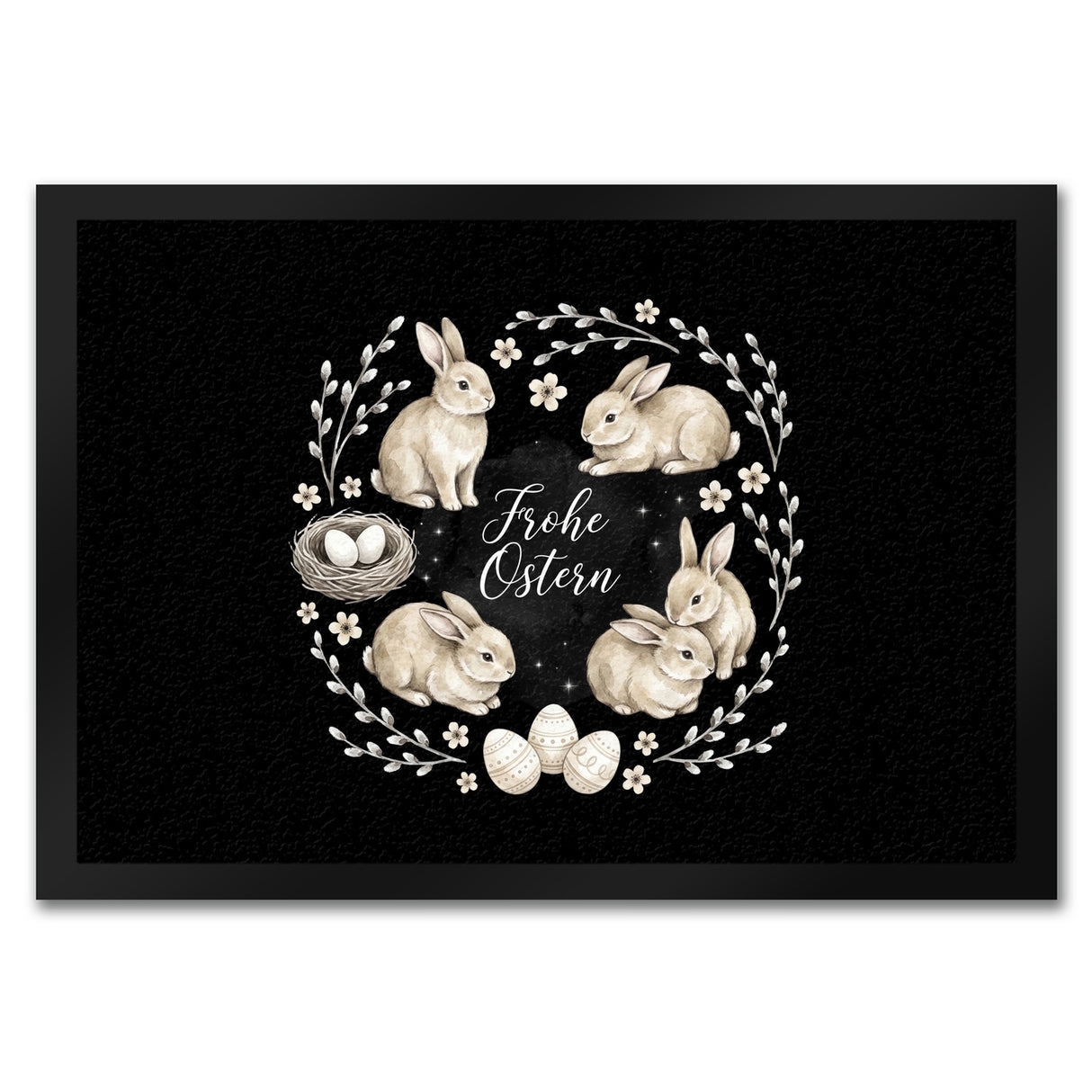 Frohe Ostern Fußmatte in 35x50 cm Haselnussfarbene Kaninchen mit Nest