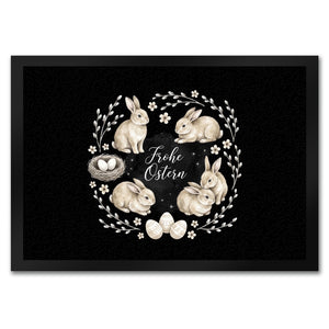 Frohe Ostern Fußmatte in 35x50 cm Haselnussfarbene Kaninchen mit Nest