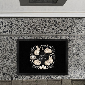 Frohe Ostern Fußmatte in 35x50 cm Haselnussfarbene Kaninchen mit Nest