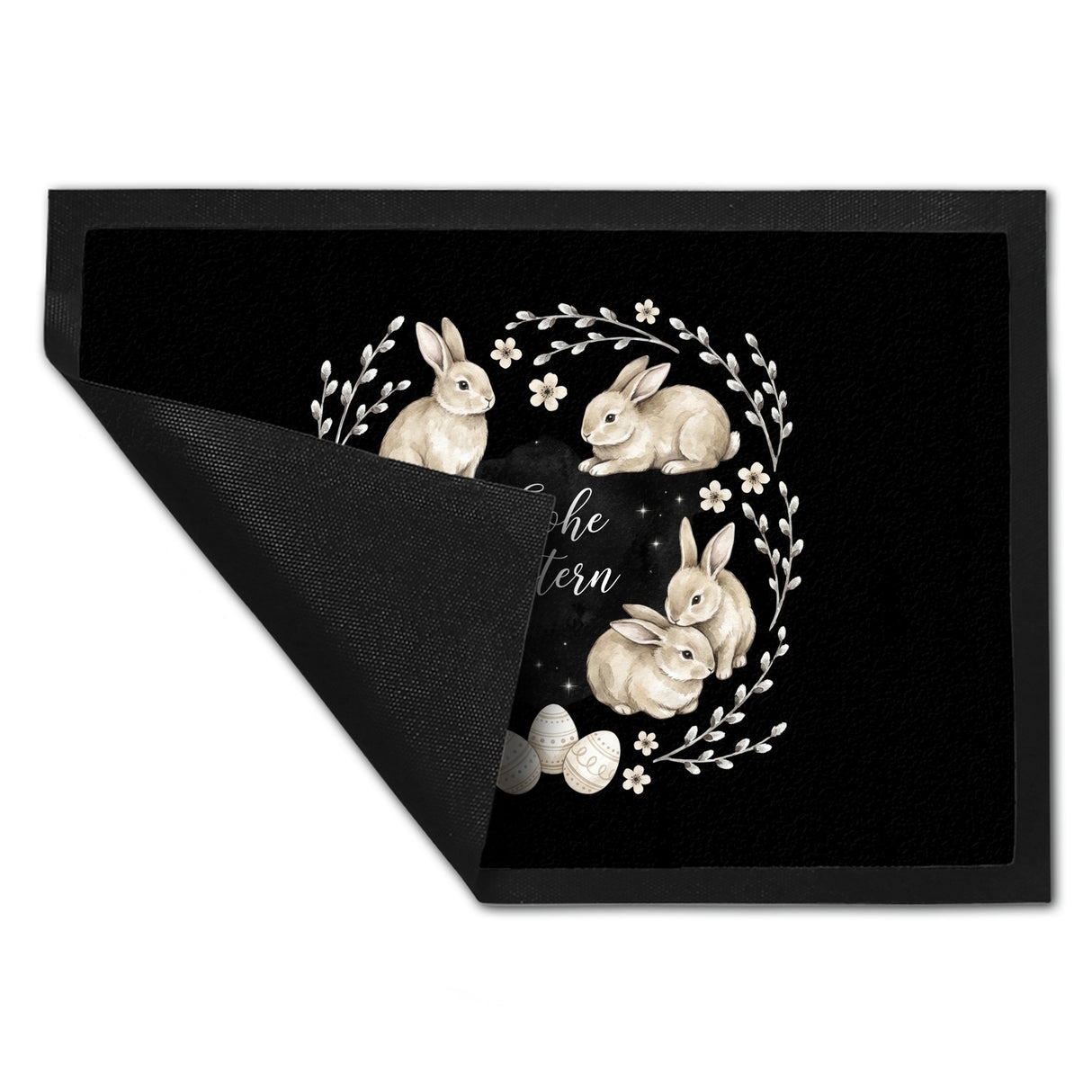 Frohe Ostern Fußmatte in 35x50 cm Haselnussfarbene Kaninchen mit Nest
