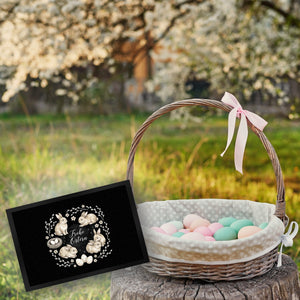 Frohe Ostern Fußmatte in 35x50 cm Haselnussfarbene Kaninchen mit Nest