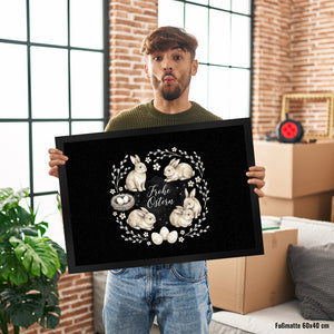 Frohe Ostern Fußmatte in 35x50 cm Haselnussfarbene Kaninchen mit Nest