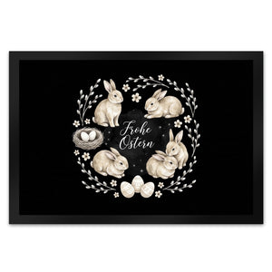 Frohe Ostern Fußmatte in 35x50 cm Haselnussfarbene Kaninchen mit Nest