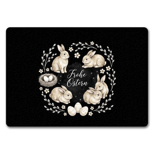 Frohe Ostern Fußmatte in 35x50 cm ohne Rand Haselnussfarbene Kaninchen mit Nest