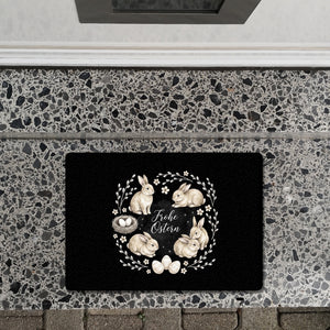 Frohe Ostern Fußmatte in 35x50 cm ohne Rand Haselnussfarbene Kaninchen mit Nest