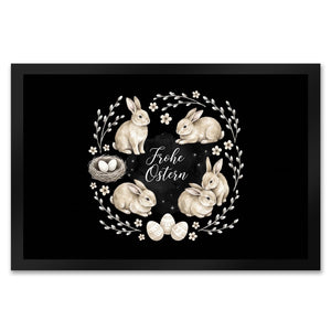 Frohe Ostern Fußmatte in 35x50 cm Haselnussfarbene Kaninchen mit Nest