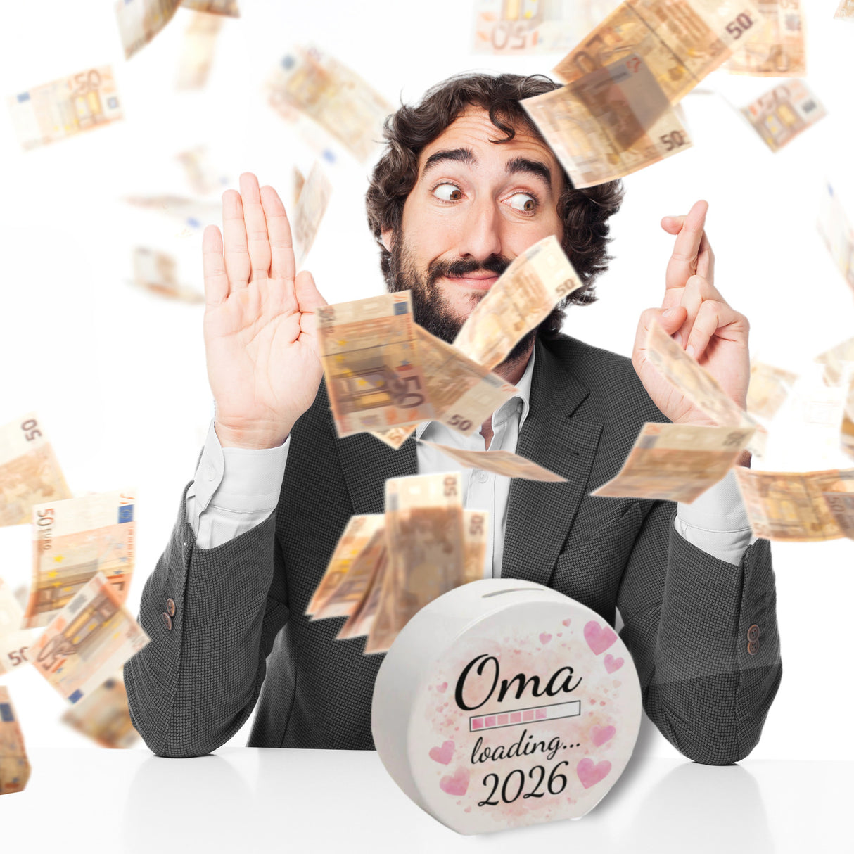 Rosa Herzen Oma loading Spardose 2026