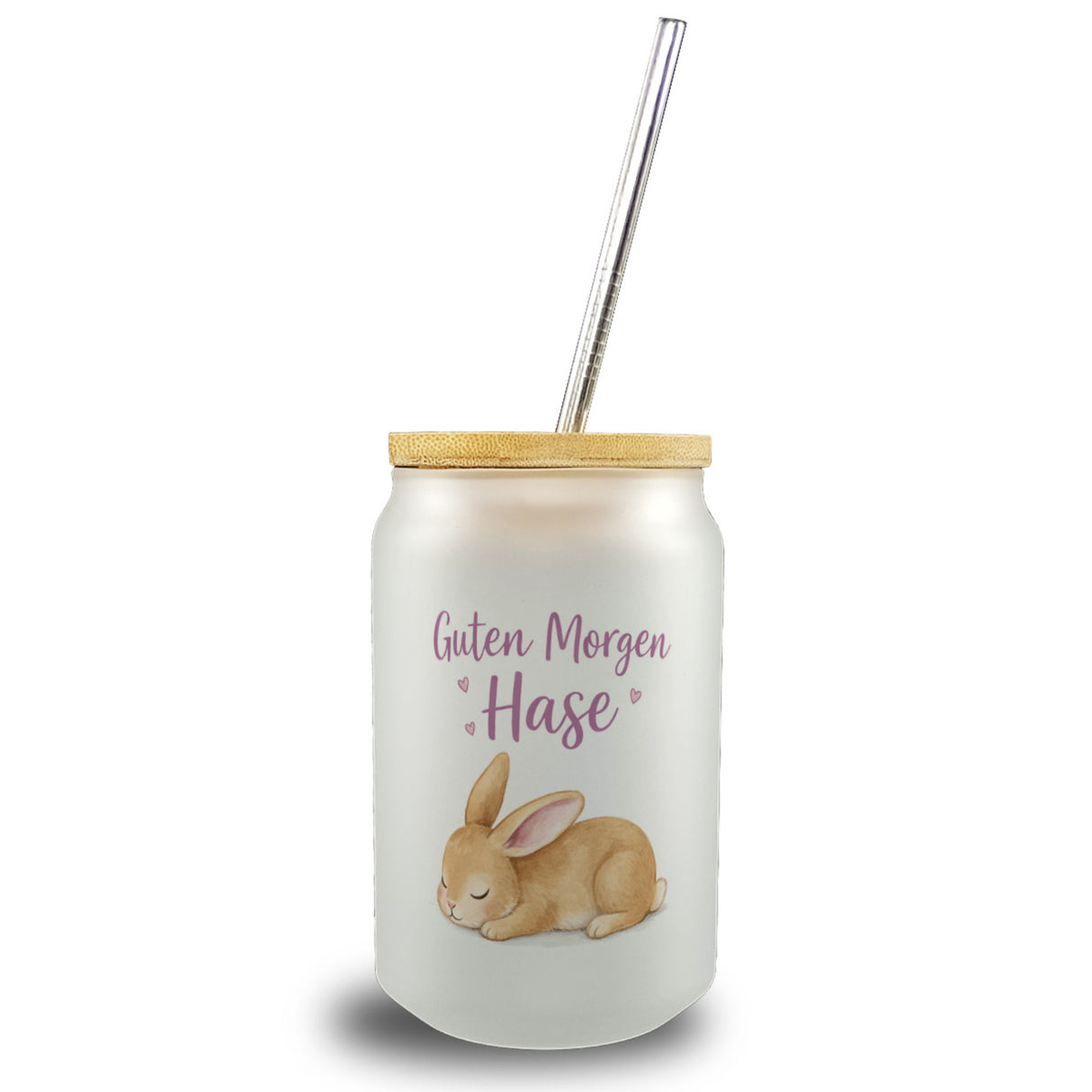 Schlafender Hase Guten Morgen Trinkglas mit Bambusdeckel