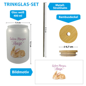 Schlafender Hase Guten Morgen Trinkglas mit Bambusdeckel