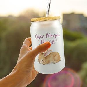 Schlafender Hase Guten Morgen Trinkglas mit Bambusdeckel