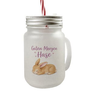Schlafender Hase Guten Morgen Trinkglas mit Bambusdeckel